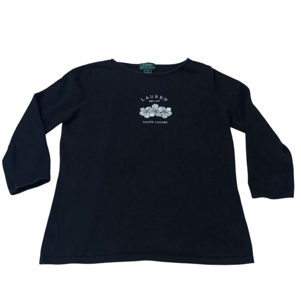 VINTAGE RALPH LAUREN 90s Y2K Embroidered Top Shirt Sweater MED Artsy Work School